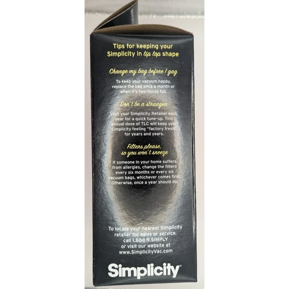 SIMPLICITY Type A HEPA Vacuum Bags 4 Pack Genuine S20 S20E Upright
